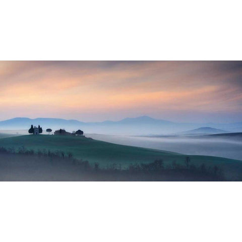 Capella di Vitaleta at Dawn Tuscany I Black Modern Wood Framed Art Print with Double Matting by Mumford, Andy