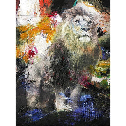 Lion Black Modern Wood Framed Art Print with Double Matting by Design Fabrikken