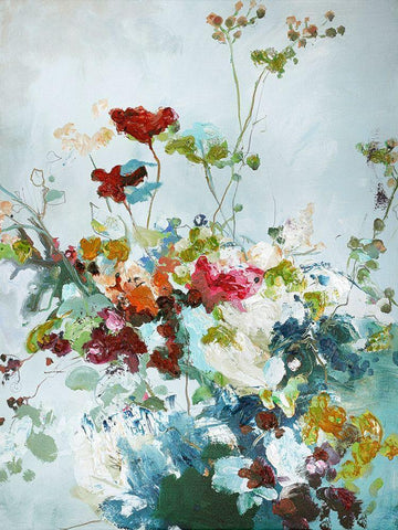 Abstract Floral 1 White Modern Wood Framed Art Print with Double Matting by Design Fabrikken