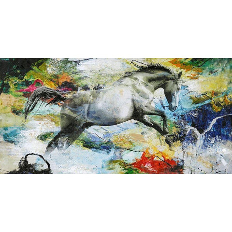 Horse Black Modern Wood Framed Art Print with Double Matting by Design Fabrikken