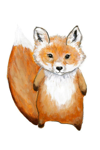 Little Fox White Modern Wood Framed Art Print with Double Matting by Design Fabrikken