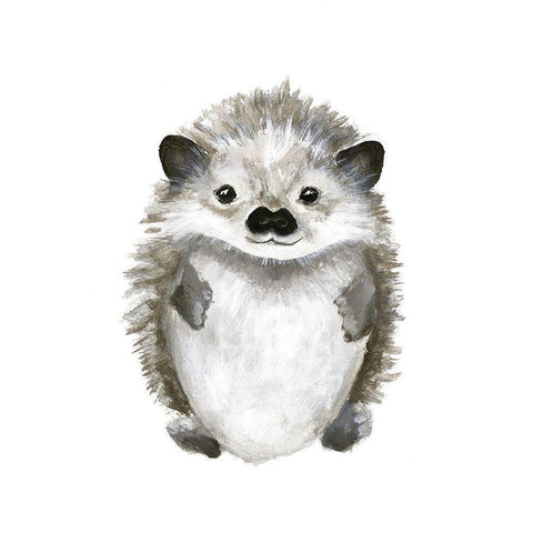 Little Hedgehog White Modern Wood Framed Art Print by Design Fabrikken