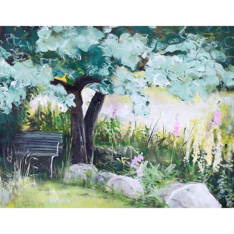Spring Field White Modern Wood Framed Art Print by Design Fabrikken