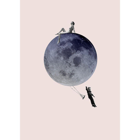 Moon Jump Black Modern Wood Framed Art Print by Design Fabrikken