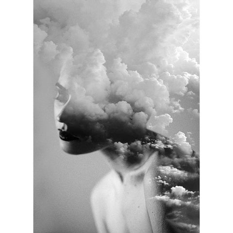 Cloudy Mind White Modern Wood Framed Art Print by Design Fabrikken