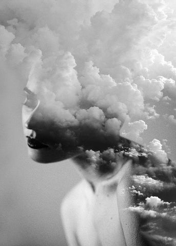 Cloudy Mind White Modern Wood Framed Art Print with Double Matting by Design Fabrikken