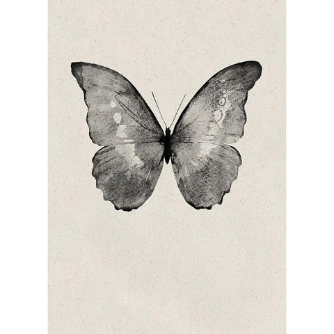 Black Butterfly on Tan White Modern Wood Framed Art Print by Design Fabrikken