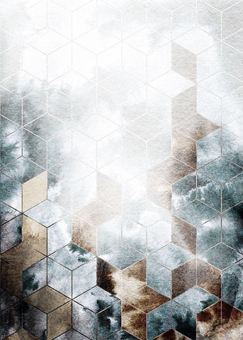 Cubes Magic White Modern Wood Framed Art Print with Double Matting by Design Fabrikken