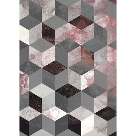Cubes Rose Black Modern Wood Framed Art Print by Design Fabrikken