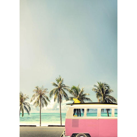 Surf Bus Pink Black Modern Wood Framed Art Print with Double Matting by Design Fabrikken