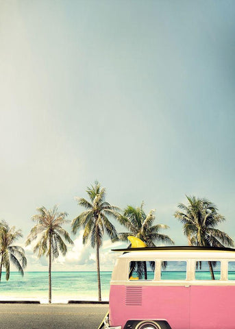 Surf Bus Pink Black Ornate Wood Framed Art Print with Double Matting by Design Fabrikken