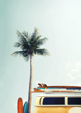 Surf Bus Yellow Black Ornate Wood Framed Art Print with Double Matting by Design Fabrikken