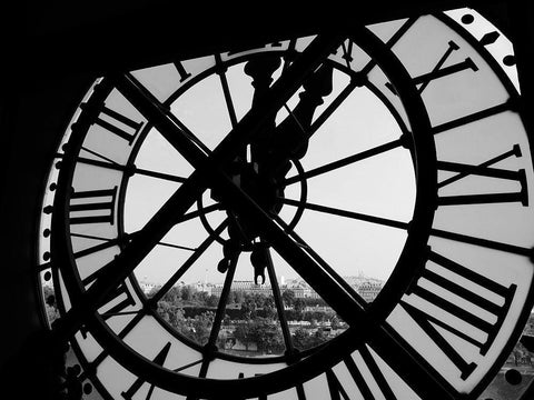 Clock Tower White Modern Wood Framed Art Print with Double Matting by Design Fabrikken