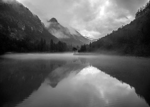 Mountain Lake Black Ornate Wood Framed Art Print with Double Matting by Design Fabrikken