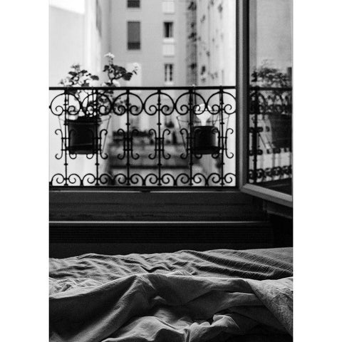 Balcony Black Modern Wood Framed Art Print with Double Matting by Design Fabrikken
