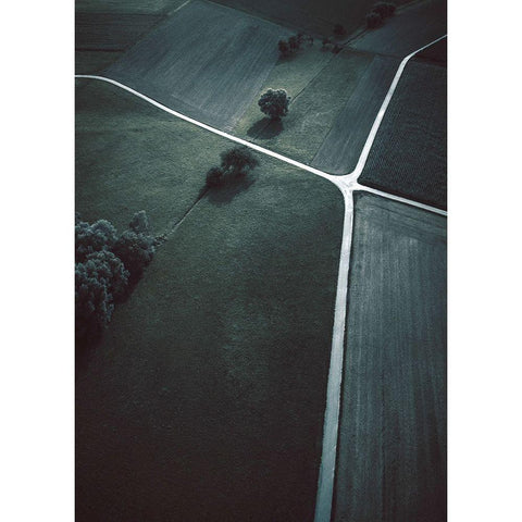 Crossroads Black Modern Wood Framed Art Print by Design Fabrikken
