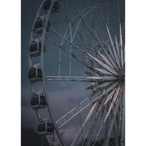 The Wheel Is Turning White Modern Wood Framed Art Print by Design Fabrikken