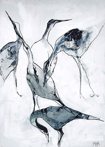 Crane 1 White Modern Wood Framed Art Print with Double Matting by Design Fabrikken