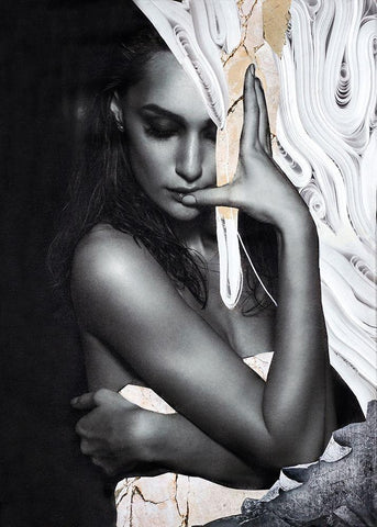 Paper Look 1 White Modern Wood Framed Art Print with Double Matting by Design Fabrikken