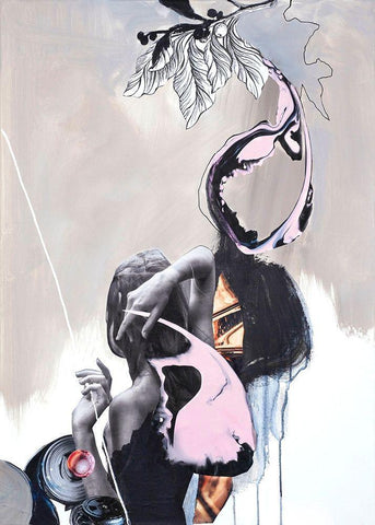 Pink Fluence 2 Black Ornate Wood Framed Art Print with Double Matting by Design Fabrikken