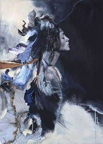 Imperfection Blue White Modern Wood Framed Art Print with Double Matting by Design Fabrikken