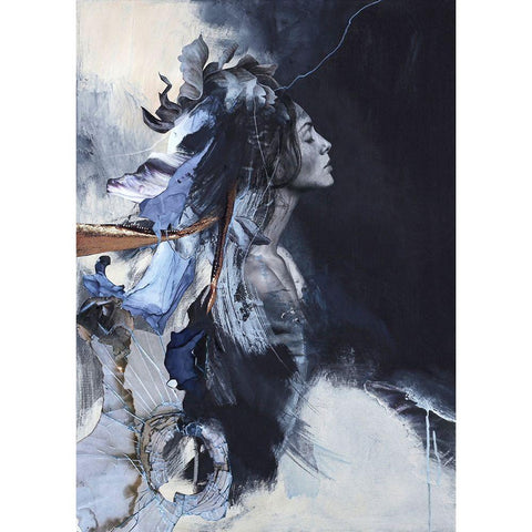 Imperfection Blue Black Modern Wood Framed Art Print by Design Fabrikken