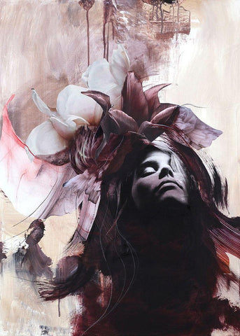 Imperfection Red White Modern Wood Framed Art Print with Double Matting by Design Fabrikken