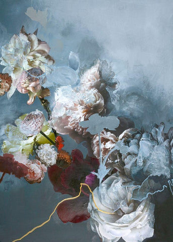 Haute Couture Blue White Modern Wood Framed Art Print with Double Matting by Design Fabrikken