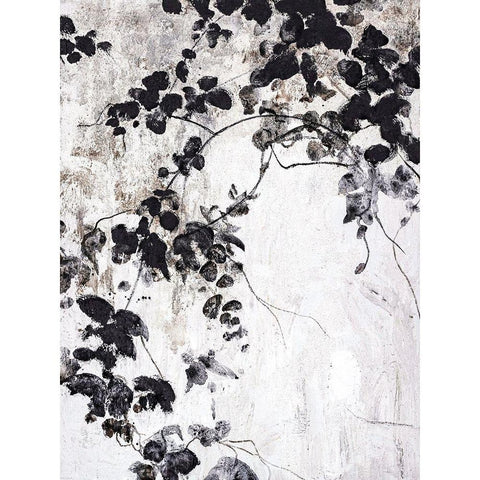 Black Leaves Black Modern Wood Framed Art Print with Double Matting by Design Fabrikken