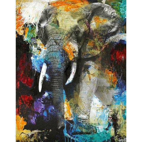 Elephant White Modern Wood Framed Art Print by Design Fabrikken