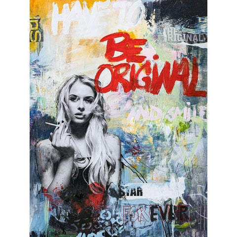 Be Original Black Modern Wood Framed Art Print by Design Fabrikken