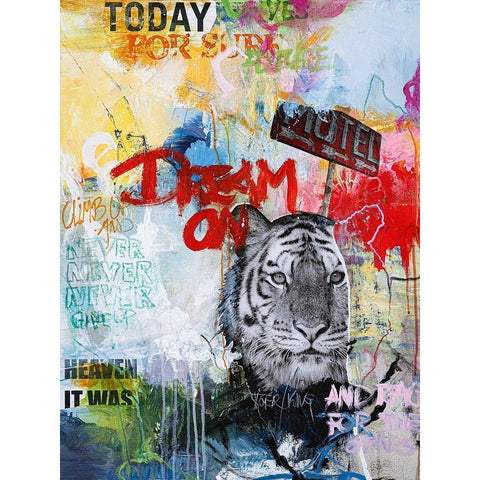 Tiger King White Modern Wood Framed Art Print by Design Fabrikken