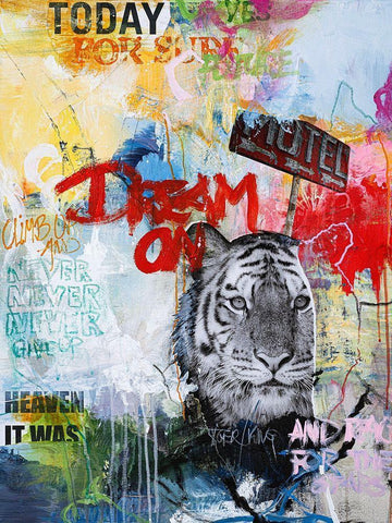 Tiger King White Modern Wood Framed Art Print with Double Matting by Design Fabrikken