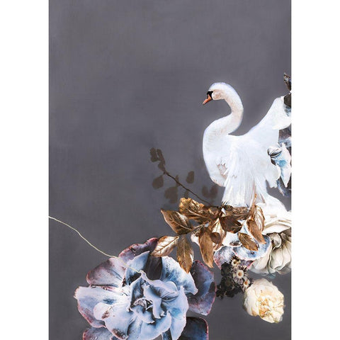 Swan Gold 2 Black Modern Wood Framed Art Print with Double Matting by Design Fabrikken