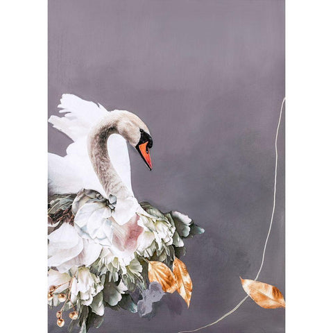 Swan Gold 1 Black Modern Wood Framed Art Print by Design Fabrikken