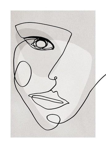 Face Line 4 Black Ornate Wood Framed Art Print with Double Matting by Design Fabrikken