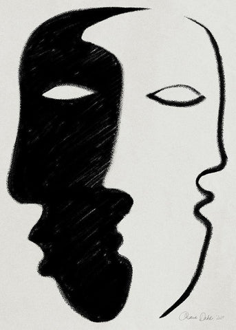 Face to Face Black Ornate Wood Framed Art Print with Double Matting by Design Fabrikken