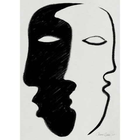 Face to Face Black Modern Wood Framed Art Print by Design Fabrikken