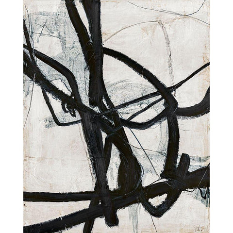 Graphical Lines 6 Black Modern Wood Framed Art Print with Double Matting by Design Fabrikken