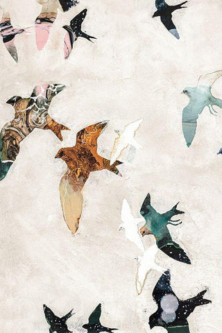 Abstract Birds 1 White Modern Wood Framed Art Print with Double Matting by Design Fabrikken