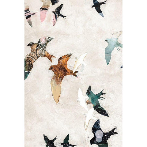 Abstract Birds 1 Black Modern Wood Framed Art Print by Design Fabrikken