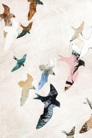 Abstract Birds 2 White Modern Wood Framed Art Print with Double Matting by Design Fabrikken