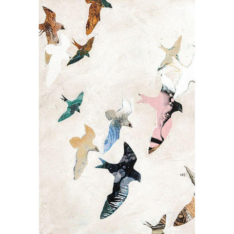 Abstract Birds 2 Black Modern Wood Framed Art Print with Double Matting by Design Fabrikken
