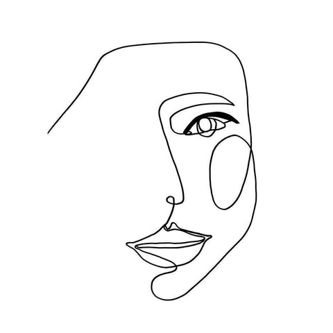 Face Line 1 Black Modern Wood Framed Art Print by Design Fabrikken
