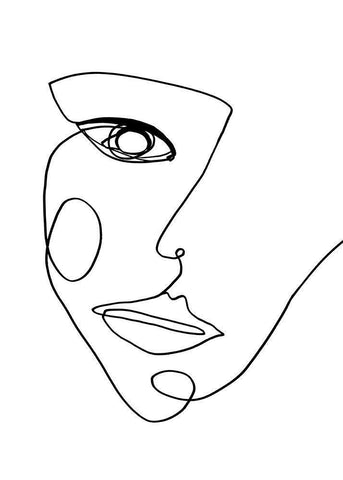 Face Line 2 White Modern Wood Framed Art Print with Double Matting by Design Fabrikken