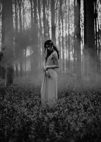 Girl in the Woods White Modern Wood Framed Art Print with Double Matting by Design Fabrikken