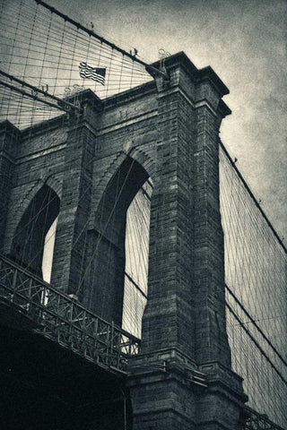 Brooklyn Bridge White Modern Wood Framed Art Print with Double Matting by Nicosia, Larry