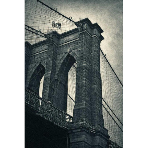 Brooklyn Bridge Black Modern Wood Framed Art Print with Double Matting by Nicosia, Larry