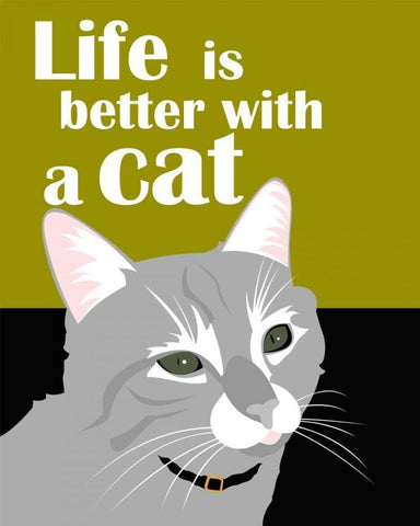 Life is Better with a Cat White Modern Wood Framed Art Print with Double Matting by Oliphant, Ginger