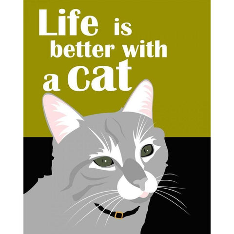 Life is Better with a Cat Black Modern Wood Framed Art Print by Oliphant, Ginger